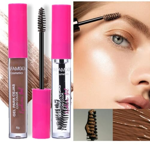 KARLOR Lot de 2 gels pour sourcils - Couleur et incolore - Gel fixateur transparent pour sourcils - Mascara - Avec applicateur - Séchage rapide - Imperméable - Durable - 01#Taupe