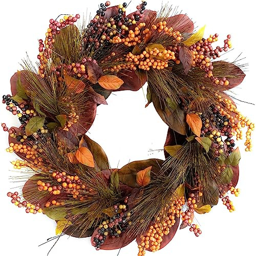 CIR OASES 20-inch fall wreath Magnolia leaf and pine needle wreath Handmade wreaths Harvest wreaths Decorate the front door hallway walls Holiday party