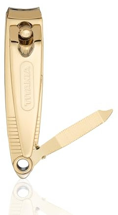 TITANIA nagelklippare med fil • Högkvalitativ nagelklämma för finger- och fotnaglar • Perfekt för tjocka naglar • Nagelklippare av kolstål • För kvinnor och män • Guldpläterad nagelklippare