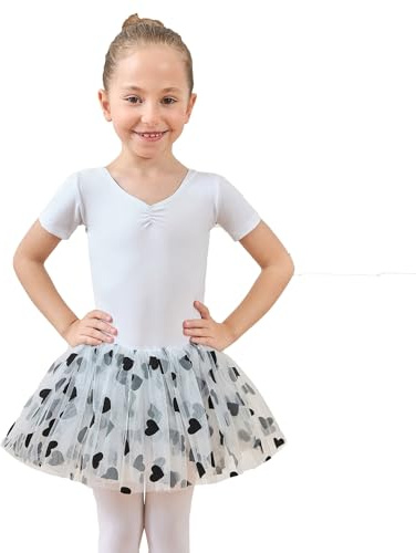 Tancefair Ballettklänningar för flickor Dans Bodysuit Tutu Kortärmad Dans Bodysuit med Tutu kjol