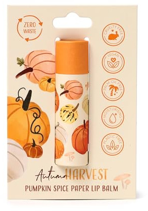 Puckator Baume à lèvres en papier Autumn Harvest - Baumes à lèvres - Essentiels de vacances pour femme et famille - Baume à lèvres hydratant et exfoliant - Joli baume à lèvres