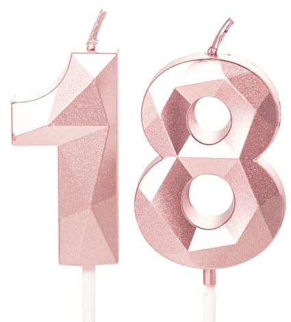 18th Birthday Candles, Rose Gold Number 18 Happy Birthday Candles, Girl Her Cake Topper Decorations for 18 Year Old Birthday Party Wedding Anniversary Celebration Supply Rose Gold