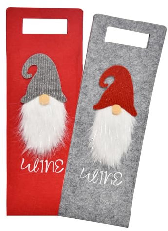 2er Set Weintasche Wichtel | Flaschenbeutel Geschenkverpackung Geschenkbeutel