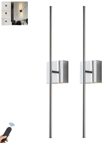 PENTWAN Battery Operated Wall Lights Indoor, USB Rechargeable LED Wall Lamp with Remote Control, Dimmable Touch Wall Light Wireless, 350° Rotation Modern Wall Sconce for Living Room Bedroom(Silver)