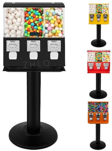ZHLINGQ Distributore Automatico - Distributore Automatico - Distributore di Caramelle a Triplo Scomparto con Supporto in Ferro, Distributore di Gomme da Masticare E Caramelle,Black-1to1.37inOutlet