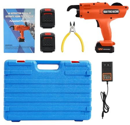 Bewehrungsverbinder, 12V Elektrische Rebar Bindemaschine, Rebar Tying Bindemaschine mit Aufbewahrungsbox und 2 Lithium Ionen Batterien