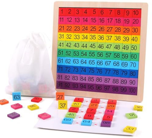 ANPEAC Montessori Mathe Zählen Hundert Board Spielzeug, Holz, 3 Jahre | 1-100 aufeinanderfolgende Zahlen lernen, Pädagogisches Spiel, Mit Aufbewahrungstasche
