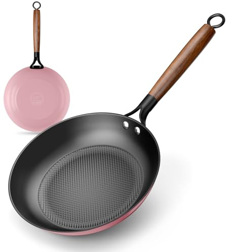 YUTANN Sartén de Hierro Fundido 24 cm Pre-sazonada Apta para Inducción y Horno, Antiadherente, Distribución Uniforme del Calor para Freír, Asar y Cocinar