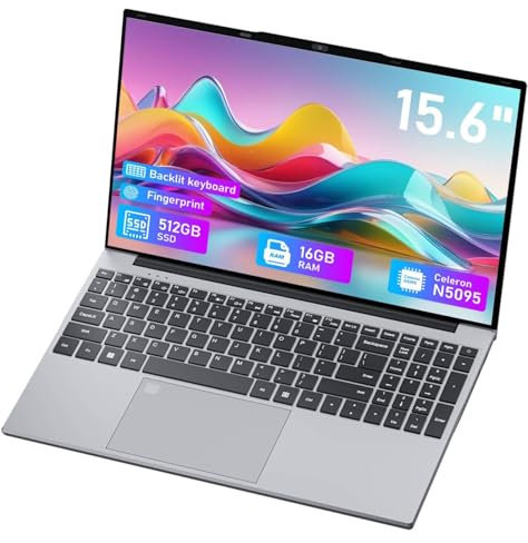 Ordenador Portátil 15.6 Con Win11, PC Portátiles 16GB RAM 512GB SSD (Ampliable Hasta 1TB), Portatil Con Quad Core N5095 Procesador ,FHD 1920 *1080, 5GWiFi, USB3.0*2, Retroiluminado y Huella Dactilar