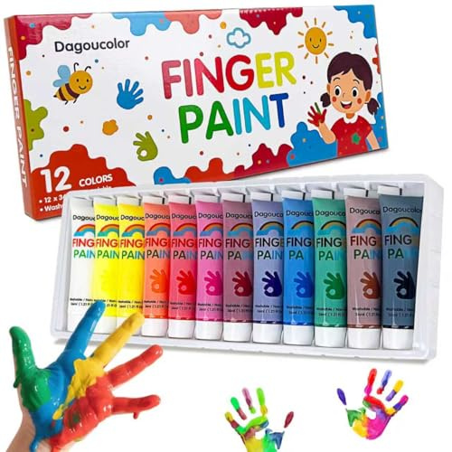 DagouColor Pittura per Le Dita Bambini, Lavabili, 12 Colori * 36ml Dita per Bambini, Colori Per Mani Kit di Pittura D'arte Regali per Artisti