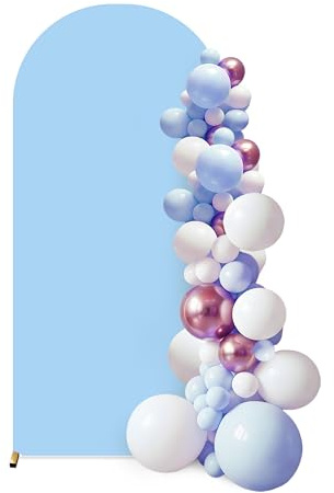 JEBUTU 6ft x 2.6ft (1.8m x 0.8m) Wedding Arch Cover Backdrop, Light Blue Double-sided Elastic Spandex Fitted Arch Cover for Round Top Backdrop Stand Covers for Wedding Birthday Party Decoration