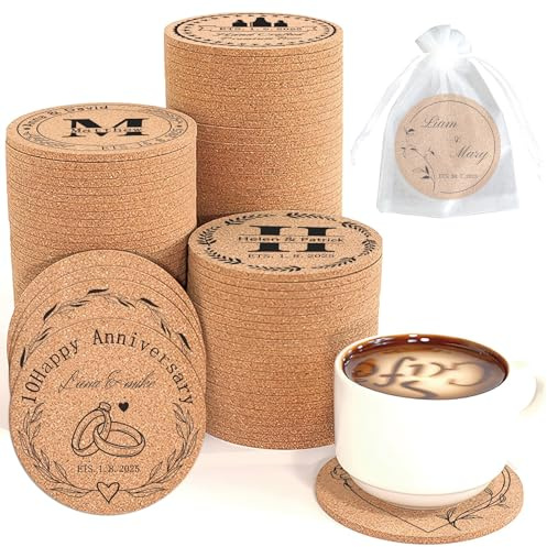 Benutzerdefinierte Untersetzer Personalisierte Kork Untersetzer Bulk mit Logo Hochzeit Personalisierte Kork Naturholz graviert Getränk für Hochzeit Favors (Cork Coasters - Circle) | Personalisiertes Kork aus Naturholz, graviert, für Hochzeitsgeschenke, 10–300 Stück