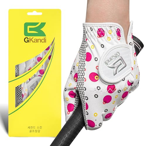 GKandi Kids Golf Glove Left Hand Right Handed Golfer 1 or 2 Pack, Breathable Grip Soft Comfort Elastic Fabric Golf Gloves for Boys Girls Youth Age 3-13 (Pink-1 Pack, Small(Worn on Left Hand))