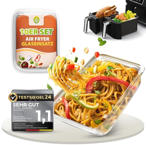 Lemontree Glasbehälter für Airfryer – Auflaufform Airfryer Zubehör mit Deckel, BPA-frei, spülmaschinenfest & hitzebeständig bis 300°C – Glasschalen Set als Einsatz für Heißluftfritteuse