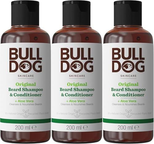 Bulldog Skincare Original Beard Shampoo & Conditioner 200ml, Men's Grooming, Beard Moisturiser for Softer, Supple Beards, 3 Pack