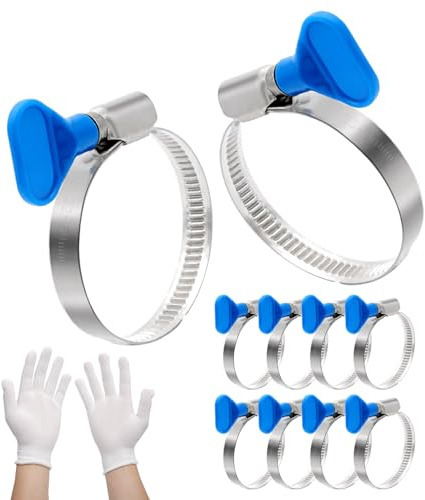 APOMOONS 10 PCS Set Fascette Stringitubo in Acciaio Inox Regolabile 32–50mm Con Guanti Protettivi, Antiruggine Riutilizzabile, per Tubo Piscina 50mm, Gas, Acqua, Giardino