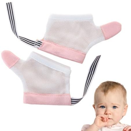 Stop Thumb Sucking for Kids - Protezione per pollice per succhiare il pollice, 1 paio di protezioni per dita resistenti ai morsi, guanti traspiranti anti-suzione per bambini, tappo regolabile
