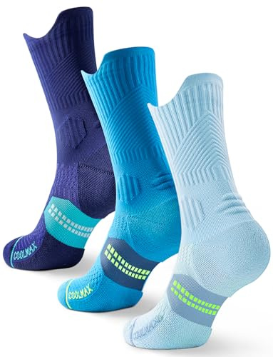 Juclise Chaussettes de Compression en Bambou pour Course, Randonnée, Cyclisme, Entraînement, Coolmax (FR/ES, Numérique, 42, 47, Taille normale, Taille normale, Bleu Cobalt+Bleu Azur+Bleu Caroline)