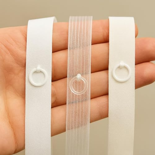 BY3 - Fettucce per Tende a Pacchetto con anelli - Nastro Arriccia Tenda Palloncino Riloga Nastrino Trasparente da Cucire Tende da Interni con anellini Tende in Lino con Fettuccia (Pacch Trasp, 10 Mt)