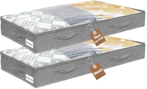 mepure Ultraflache Unterbett Aufbewahrungsbox 100×50×10 cm – Faltbare Unterbettkommode mit Klarsichtfenster und 4 Griffen, Bettkasten-Aufbewahrung für Kleidung und Bettwäsche