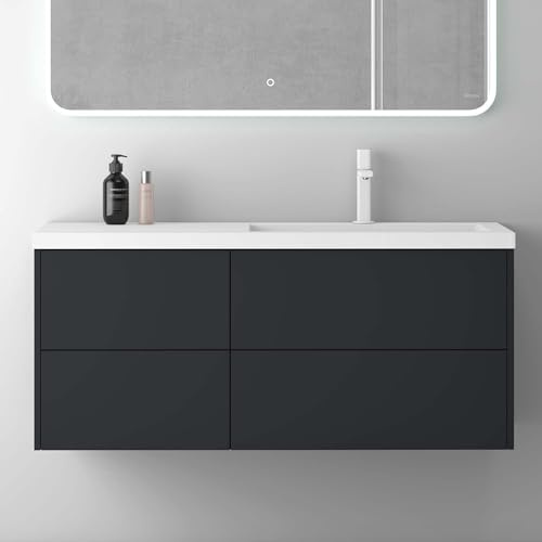 Mai & Mai Badmöbelset 120cm Waschbeckenunterschrank 4 Soft-Close Schubladen | Waschtisch mit Unterschrank Anthrazit matt , Badezimmermöbel Moment