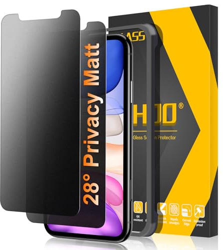 JEHOO 2 Stück für iPhone 11/XR Matt Panzerglas Sichtschutz, 28° Anti Spähen, Blendschutz Matte Schutzfolie, Anti-Fingerabdruck, Stoß-Kratzfest, 9H Gehärtetem Glas Privacy Displayschutzfolie