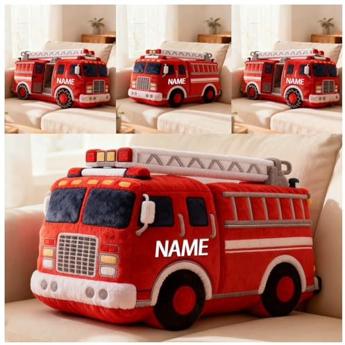 XIAO.Z Personalisierte Feuerwehrmaschinen geformtes Kissen, benutzerdefinierter Name 2D gedruckt Feuerwehrwagen werfen Kissen Sofa dekoratives gefüllt Dekor