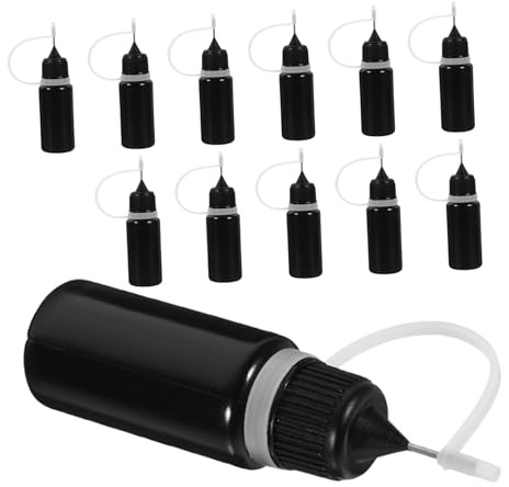 GALPADA 12 Pezzi Bottiglie Applicatore con Punta Ago Flaconi Neri in Plastica Squeeze per Colla Medicina e Hobby con Dosaggio Preciso e Protezione Luce