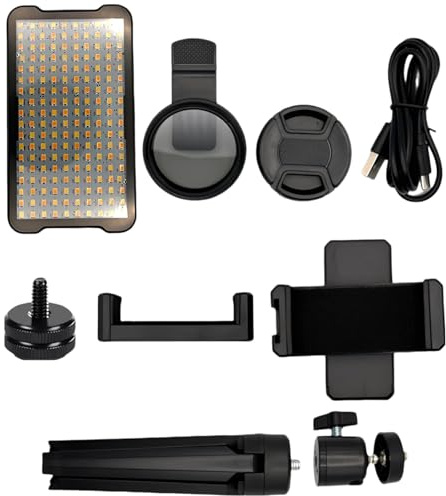Vestamore Kit de luz para fotografía de tatuajes con soporte vertical para smartphone, incluye LED recargable y lente Cpl de 52 mm, 5.9 x 5.9 x 2 pulgadas