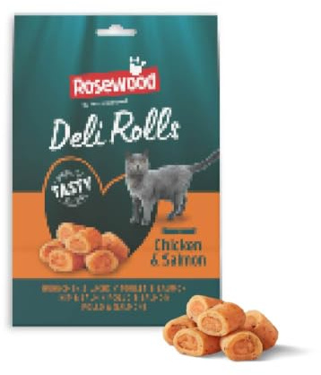 Rosewood Deli Rolls Huhn & Lachs - Zarter Katzensnack mit weichem Kern, steckt voller Huhn und Lachs, Geeignet als Medikamentenversteck, ohne Zucker oder Salz, ohne künstliche Zusatzstoffe, 40 g