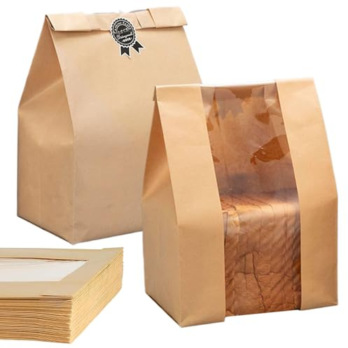 Sacchetti per il pane, 50 pezzi di carta da forno con finestra, sacchetti per pane fatti in casa, panettieri, caffè, organizzatori di feste, ristoranti, mercati agricoli, negozi al dettaglio, catering