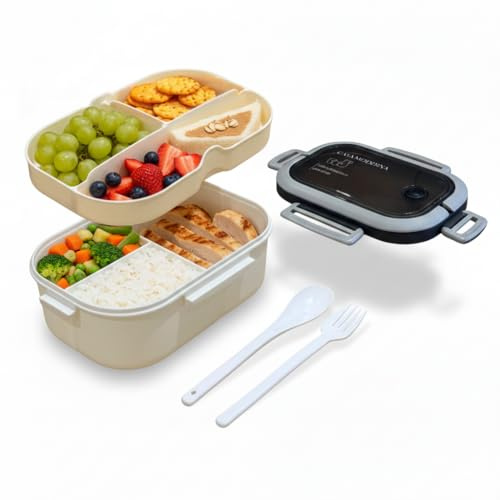 Casa Moderna Lunch Box for Adults 1200ml BPA Free Double Layer Bento Box 6-Compartment Leak-Proof Food Container - Microwave Safe, Includes Reusable Cutlery Set for Office, Work & School