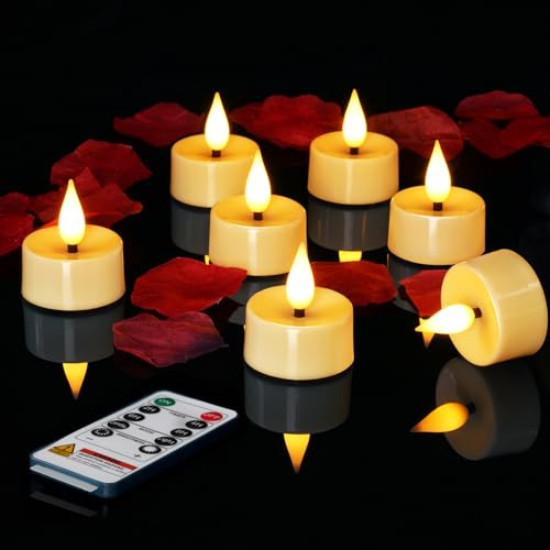 Homemory LED-Timer-Teelichter, batteriebetrieben, flammenlos, 12 Stück | 2/4/6/8H Timer 3D Wick Flicker Long Last 400+ Electric for Mother's Day Halloween Wedding Anniversary Proposal Christmas Gift