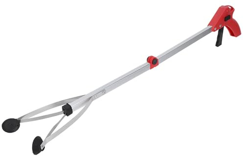 Grabber Reacher Tool, 43cm/16.9in Folding Garbage Picker Aluminium Alloy Mobility Aid Reaching Assist Tool for Garden Leaves Waste Pick Up (Red Handle)
