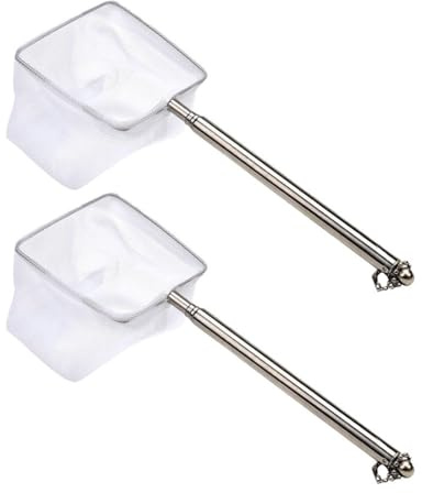 LONZIKP Set 2 Redes Acuario Mini Cuadradas con Mango Telescópico de Acero Inoxidable, Malla Fina para Peces Pequeños, Gambas y Limpieza Delicada del Estanque.