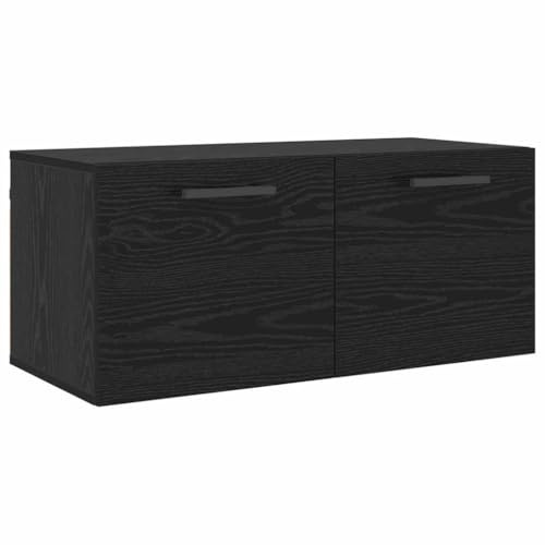Roanoer Wandschrank Wandmontiert Schwarz Eichen-Optik 80 x 36,5 x 35 cm, Moderner Hängeschrank aus Holzwerkstoff mit 2 Fächern, Platzsparender Badschrank und Küchenoberschrank für Zuhause