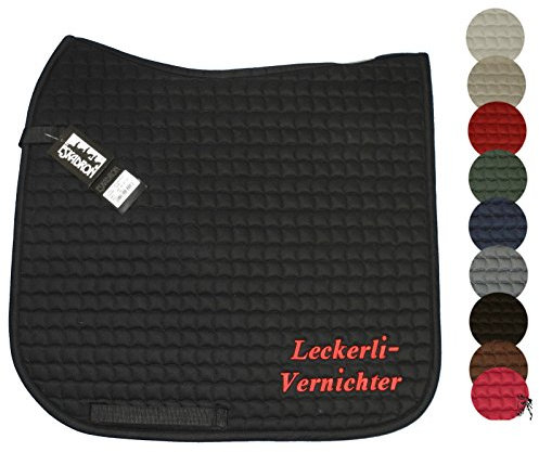 Eskadron Vielseitigkeit Spruch-Schabracke 'Leckerli-Vernichter', Schabrackenfarbe:weiß, Garnfarbe:pink