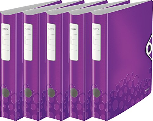Leitz Aktenordner, A4, elastischer Verschluss, leichter Polyschaum, WOW Reihe, Violet Metallic, 5er Ordner | schmal