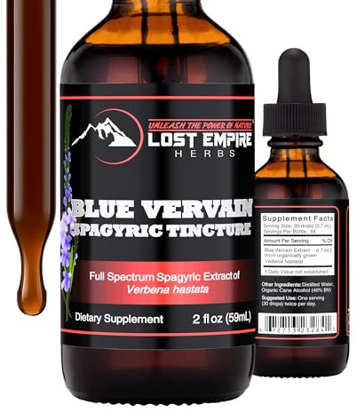 Lost Empire Herbs Blue Vervain Spagyric Tincture | Verbena hastata Supplement | Bitter Nervine for Instant Stress Relief and Relaxation (2 fl oz)