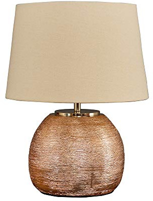 MiniSun | Modern Metallic Copper Effect Ceramic Table Lamp with a Cream Tapered Shade | Table Lamps & Home Improvements Essential