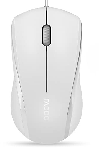 Rapoo N1600 3-Button Quiet Wired Mouse, 1000DPI Optical Mouse, Quiet Button, Ergonomic Shape, for Desktop Computers Laptops, Matte White