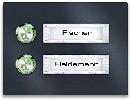 Metzler Türklingel für Mehrfamilienhaus – austauschbares Namensschild mit LED-Beleuchtung – beleuchteter LED-Taster grün