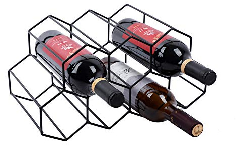 Urban Deco Small Wine Rack 9 Bottle Holder - No Need Assembly Modern Metal Wire Black Wine Storage for 750 ml Bottles on Countertop Table Top Coffee Bar Kitchen