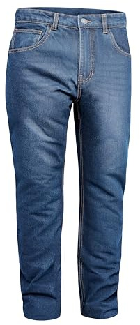 GREAT BIKERS GEAR - Pantaloni da uomo in jeans protettivi con fodera in aramide, rinforzati con protezione, per motociclisti, con protezioni per ginocchia e fianchi, Azzurro, W32 / L32