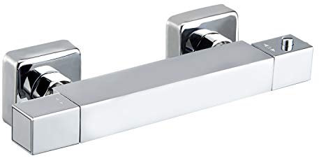 Thermostatarmatur Thermostat Brausebatterie Duscharmatur Duschthermostat Mischbatterie Dusche mit 38 °C Sicherheitstaste, Temperatur- und Durchflusseinstellung, Aufputz Wandmontage Messing Chrom