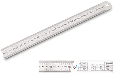 Falke Profi Stahlmaßstab Stahllineal biegsam EG-Prüfzeichen Genauigkeit II, 300 x 30 x 1,0 mm Bohrerdrehzahltabelle/Umrechnungstabelle von Inch/Cm