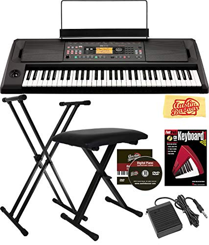 Korg EK-50L Limitless Entertainer Keyboard Bundle mit verstellbarem Ständer, Bank, Sustain Pedal, Anleitungsbuch, Austin Bazaar Anleitungs-DVD und Poliertuch