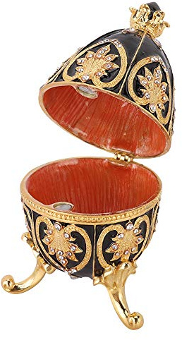 Huevo de estilo Fabergé pintado a mano Vintage huevo de Fabergé huevo de Fabergé esmaltado con diamantes brillantes para caja de baratijas de huevos de Pascua