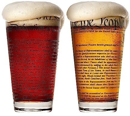 Greenline Goods – United States Constitution & Declaration of Independence Glasses (Set of 2) - 16 oz Drinking Glasses - American US Patriotic Gift Set We The People - Beer Glasses