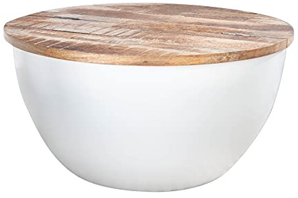 Couchtisch INDUSTRIAL STORAGE 60cm - weiß natur - Mangoholz Beistelltisch | Massiv, montiert, handgefertigt, Stauraum, hochwertig, individuelle Maserung, für Sofa